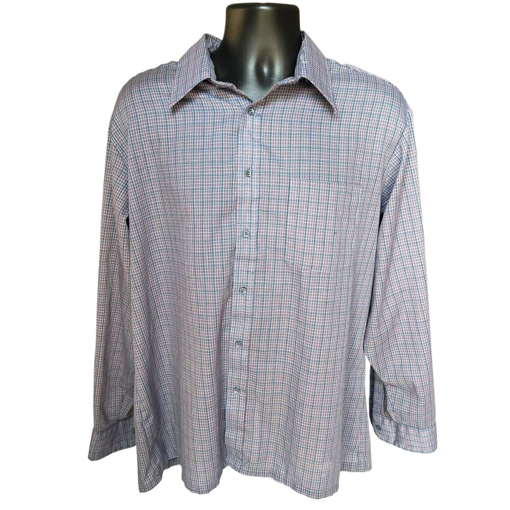 Plaid Button-Up Shirt Blue Red Classic Fit Vintage